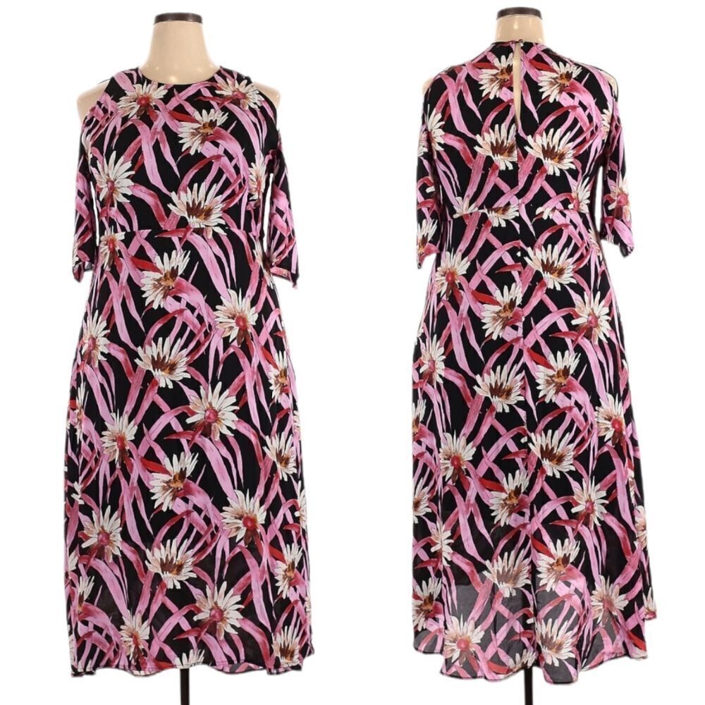WHO WHAT WEAR Floral Cold Shoulder Midi Dress XXL